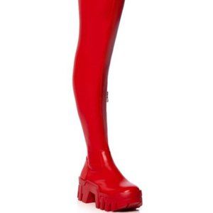 AZALEA WANG " STAMINA STRETCH " CHUNKY THIGH HIGH BOOT *NEW* -Reposh TOO SMALL
